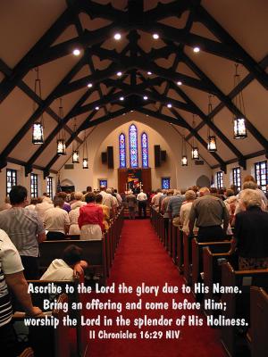 Worship at Wesley Methodist Church in Mason City, Iowa