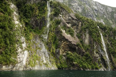 Waterfalls along the Milford Sound