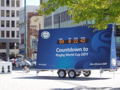 Rugby countdown in Christchurch square
