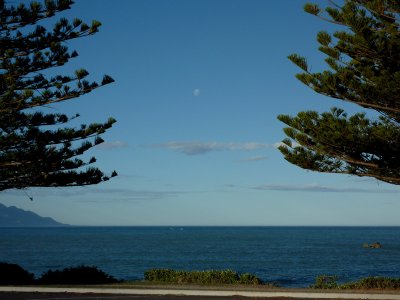 The Moon over the Pacific Ocean in Kaikoura