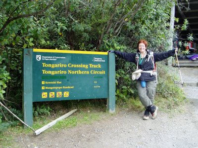 Susan at end of the Tongariro Alpine Crossing