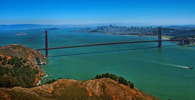 The Golden Gate Bridge - view of Downtown SF