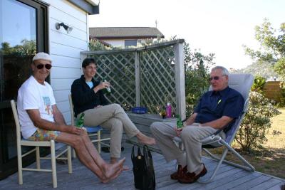 enjoying a drink on the deck