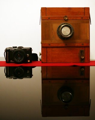 gf1 and old german wooden camera