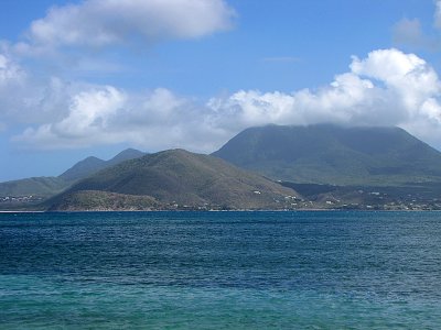 Nevis half hidden by clouds