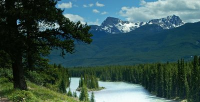 Looking across the Bow River to Storm Mountain