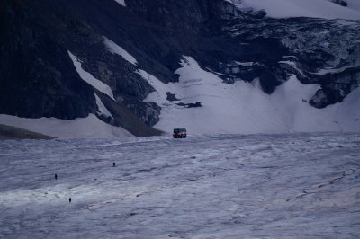 Snowcoach driving up the glacier