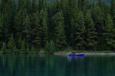 Maligne Lake with canoe #3