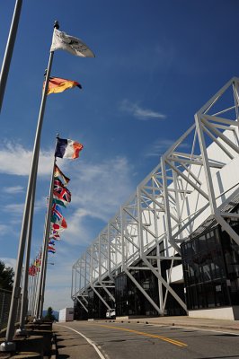 flags outside of the Olympic Stadium