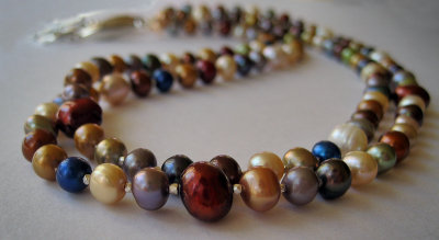 multicolored freshwater pearls and Thai silver necklace #1