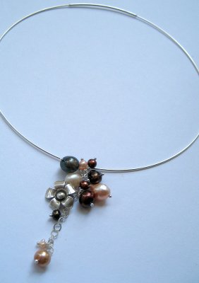multicolored freshwater pearls and Thai silver pendant (#2)