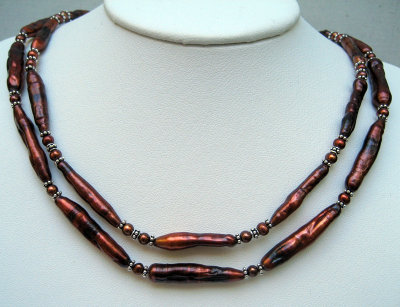 copper-colored freshwater pearls and Bali silver necklace