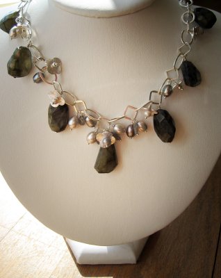 labradorite, freshwater pearls and sterling silver necklace