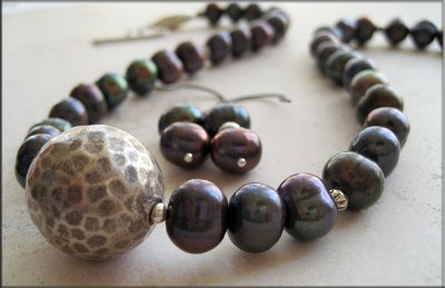 Freshwater chocolate pearls and Karen Hill Tribe silver necklace and earrings