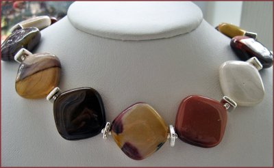 Mookite (australian jasper), Mykonos beads and sterling silver necklace