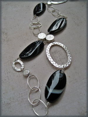 Sardonyx and sterling silver long necklace
