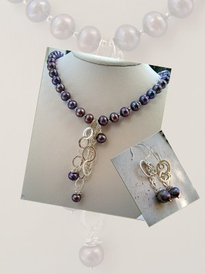 Lavender freshwater pearls and sterling silver necklace and earrings
