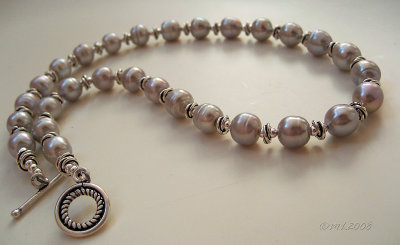 gray pearls and sterling silver necklace