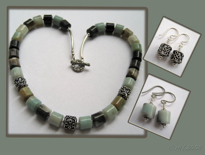 rainbow amazonite and Bali sterling silver necklace and earrings