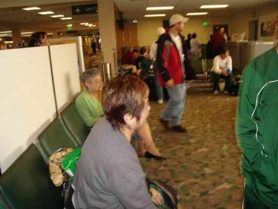 bobbie waiting for our plane