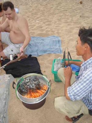 vendor selling fresh prawns