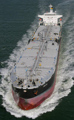 Tanker as it heads out to the Pacific Ocean.  Taken from Golden Gate Bridge