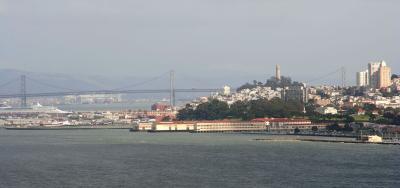 Coit Tower and Bay Bridge taken from Golden Gate Bridge