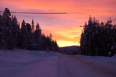 Sunrise on the road to Kuusamo