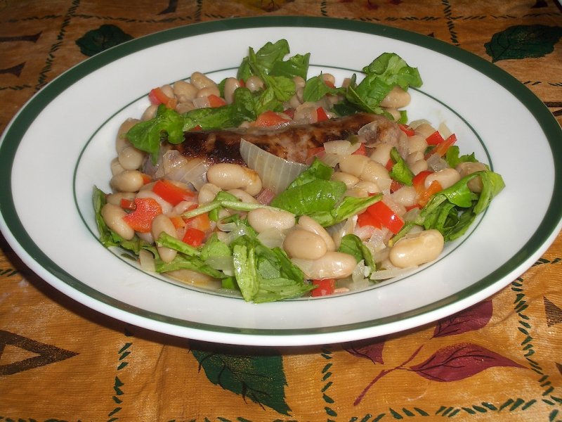  Sausages with Cannellni Beans
