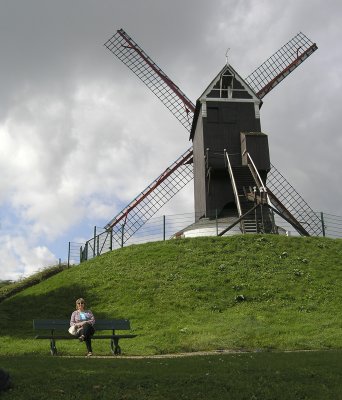 Paula and Windmill, Bruges.JPG