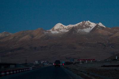 First glimpse of snowy mountains in the morning.