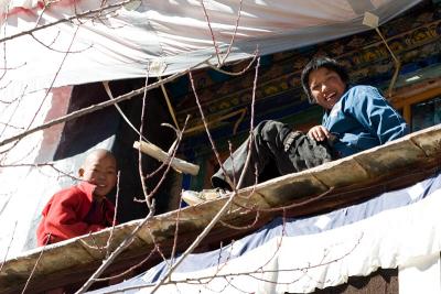 A pair of kids in the monastery who actually let me take their picture.