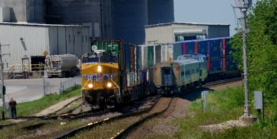 Amtrak passes freight Dresden MO