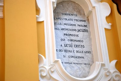 Name plaque of the main Catholic church in Sorrento