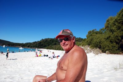 Dave enjoying a beautiful winters day at Whitehaven Beach Great Barrier Reef