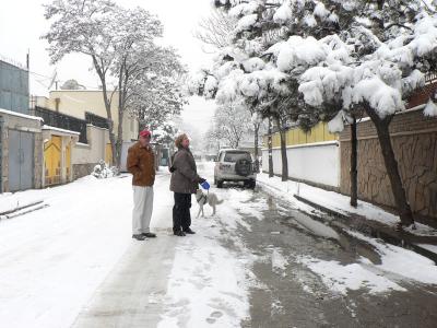 Dave, Cindy and Yuki walking home for lunch 2 January, 2006