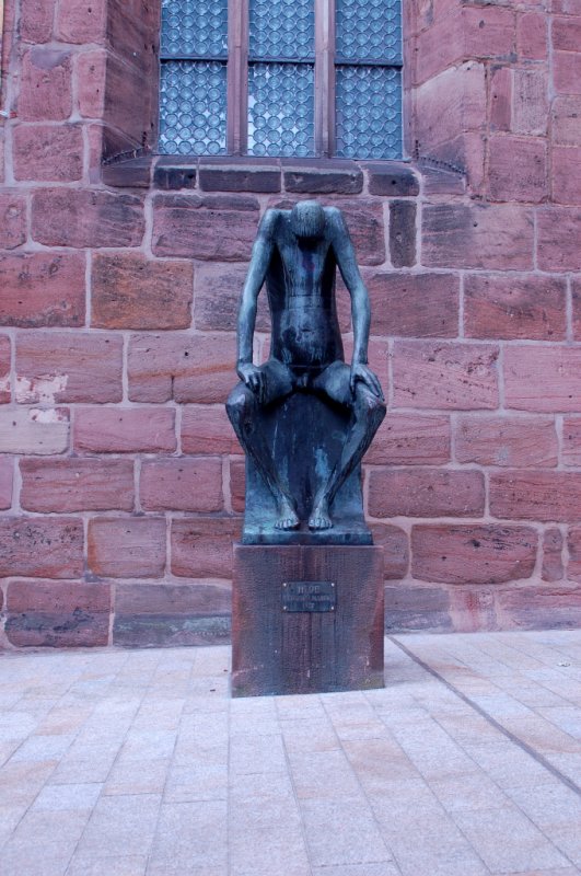The bronze sculpture Hiob by Gerhard Marcks stands outside St Klaras