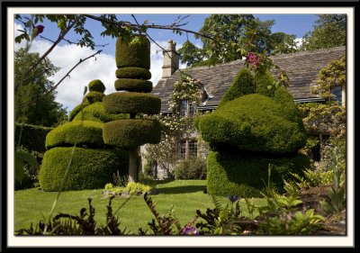 Cottage with Topiary & Flowers