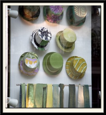An imaginative fabric shop window display