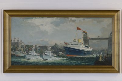 Painting of R Y Britannia in the Pool of London