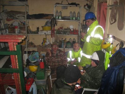 Sheltering in the tea hut