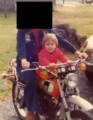 Mom and Scott on her Yamaha 125