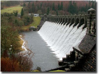 Lake Vyrnwy dam, in full flow