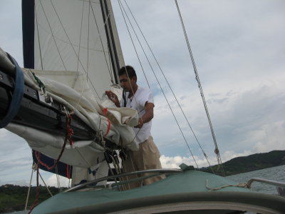 Jorge trimming the sails