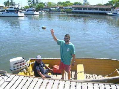 Chris Lab waving good by to us and the boat