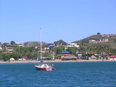 Coming into our harbor, sv chickadee and town