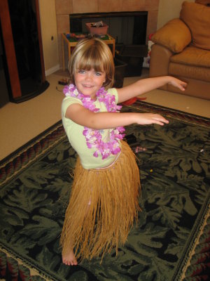 Jadyns new hula skirt from the 70's