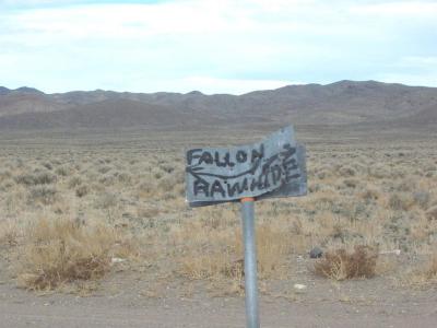 Road sign between Rawhide and Fallon