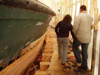 Inside... Micah and Lindsay take a quick walk around the outside of the hull.