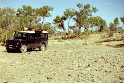 CROSSING A DRY RIVERBED , OUTBACK QUEENSLAND